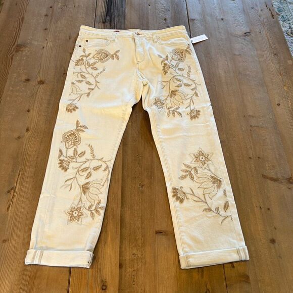 Pilcro and the Letterpress Off White Tan Embroidered Jeans Size 30 NWT - Picture 2 of 16